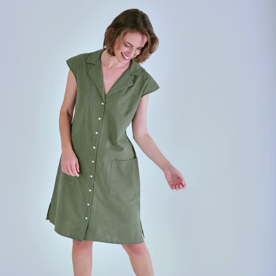 Olive green button down on sale dress