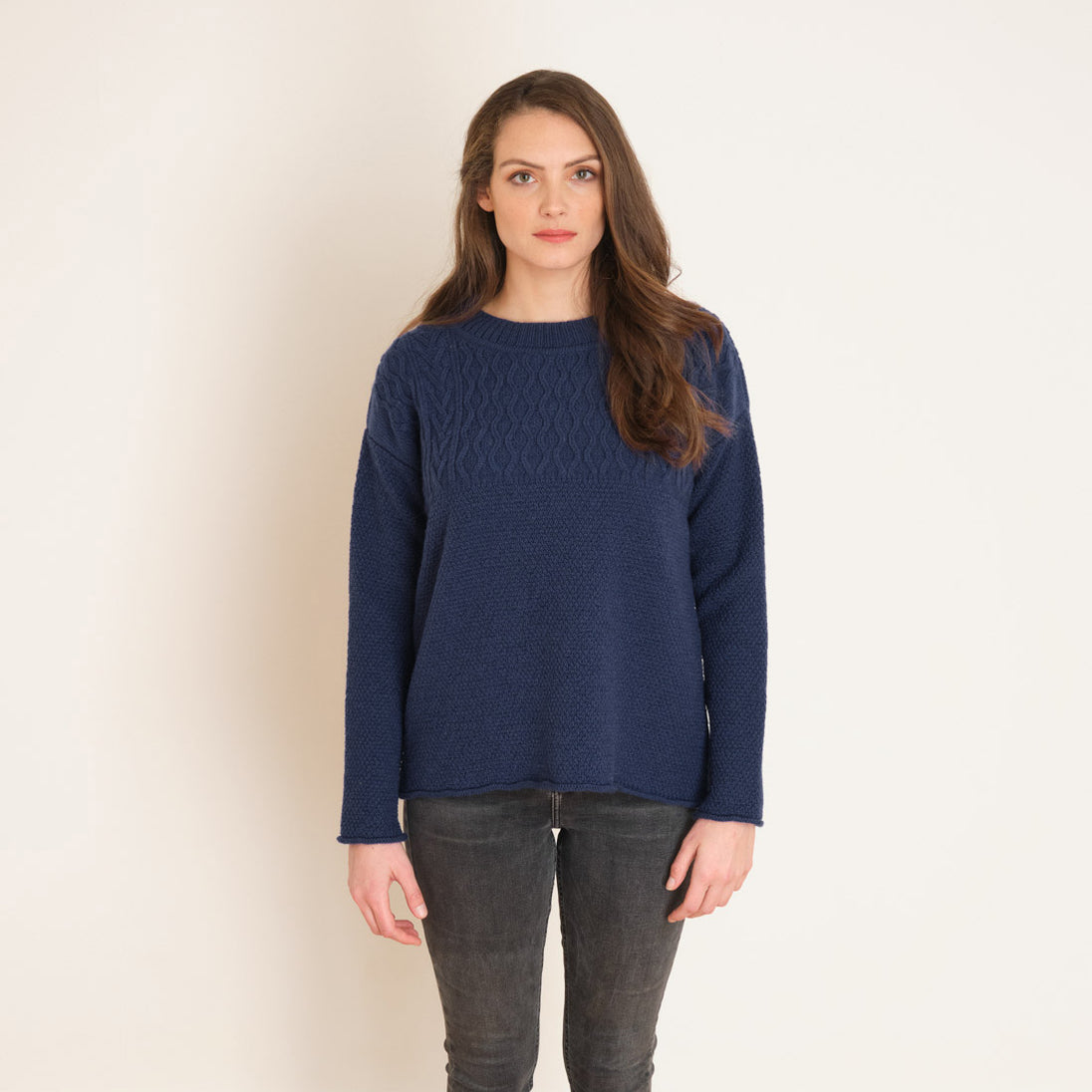 Robin Cable Knit Wool Jumper Dark Blue | by BIBICO