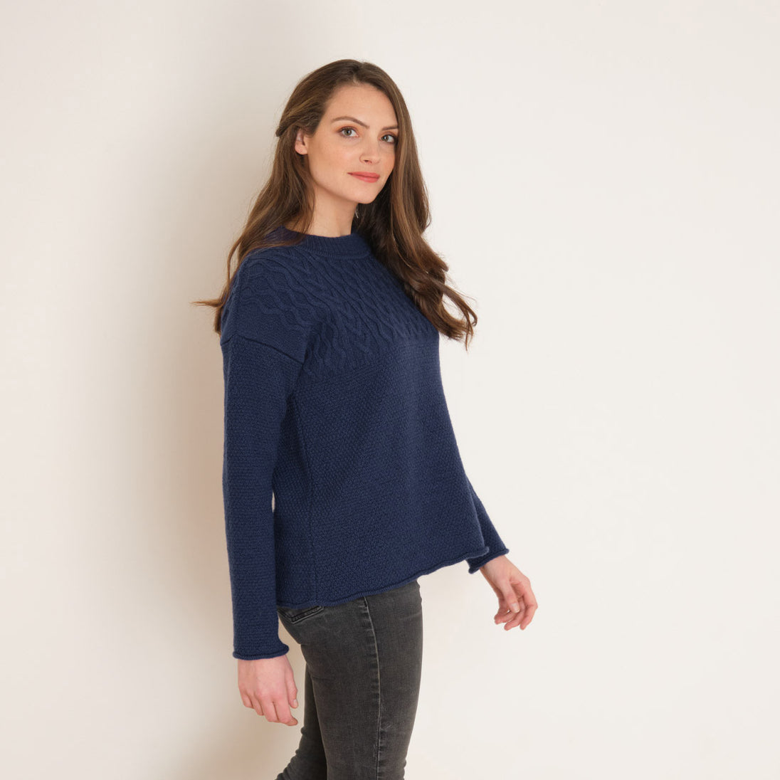 Robin Cable Knit Wool Jumper Dark Blue | by BIBICO