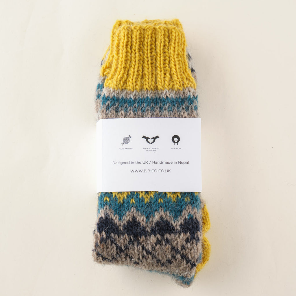 Hana Fair Isle Knitted Pure Wool Socks Yellow